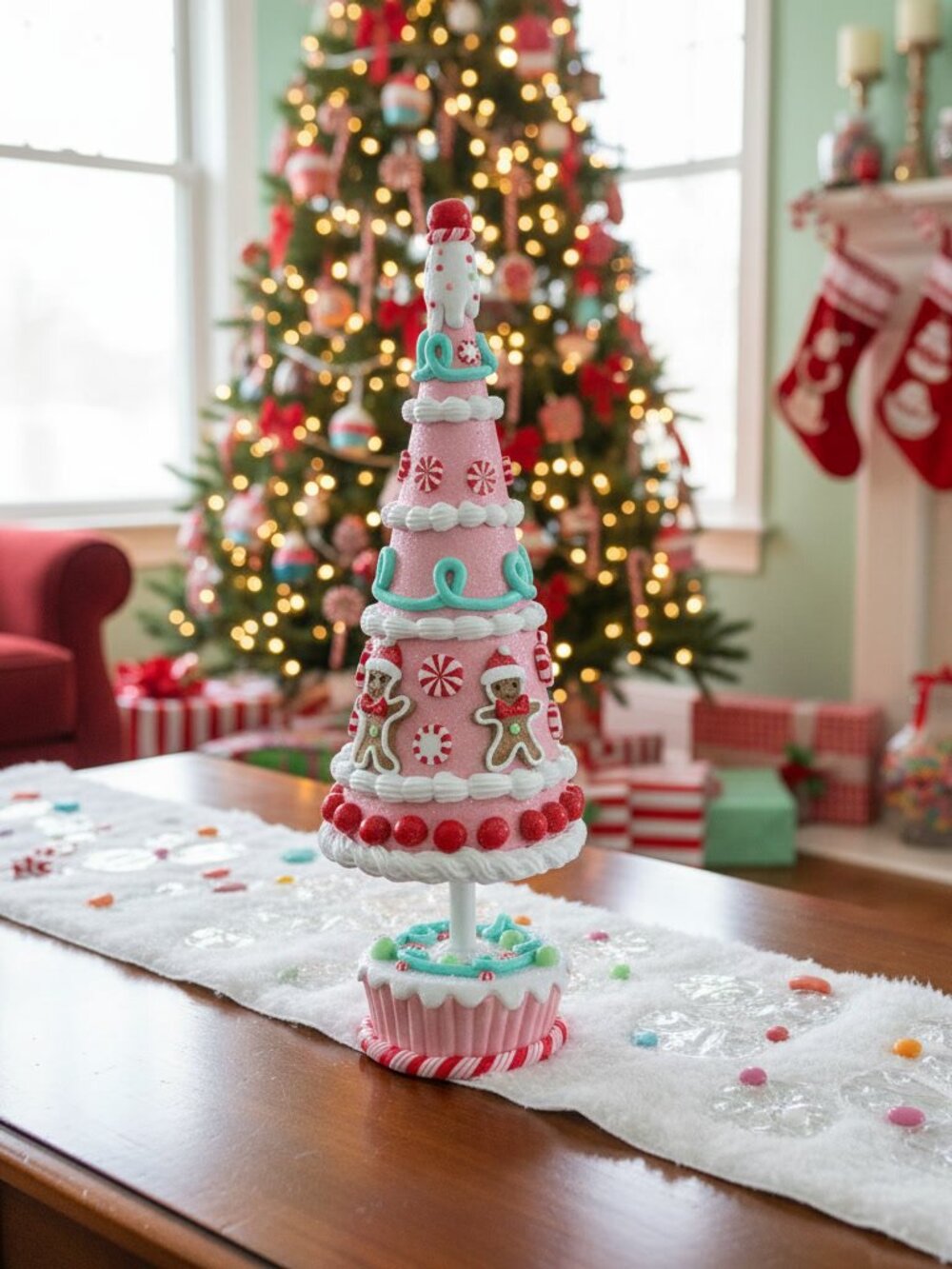 Cupcakes & Cashmere 15.5" Pink Gingerbread Candy Tree Clay Dough Christmas Decor